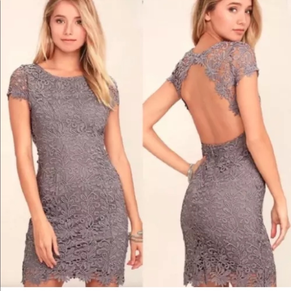 Lulu's Romance Language Backless Lace Dress | Gray